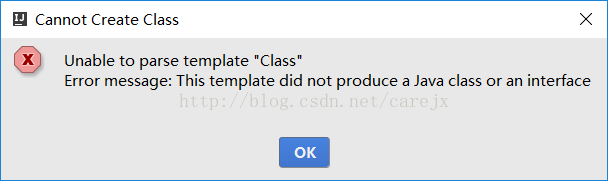 Unable to parse template Class Error message: This template did not produce a Java class or an int