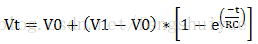 Vt=V0+(V1-V0)*[1-e^(((-t)/RC) ) ]