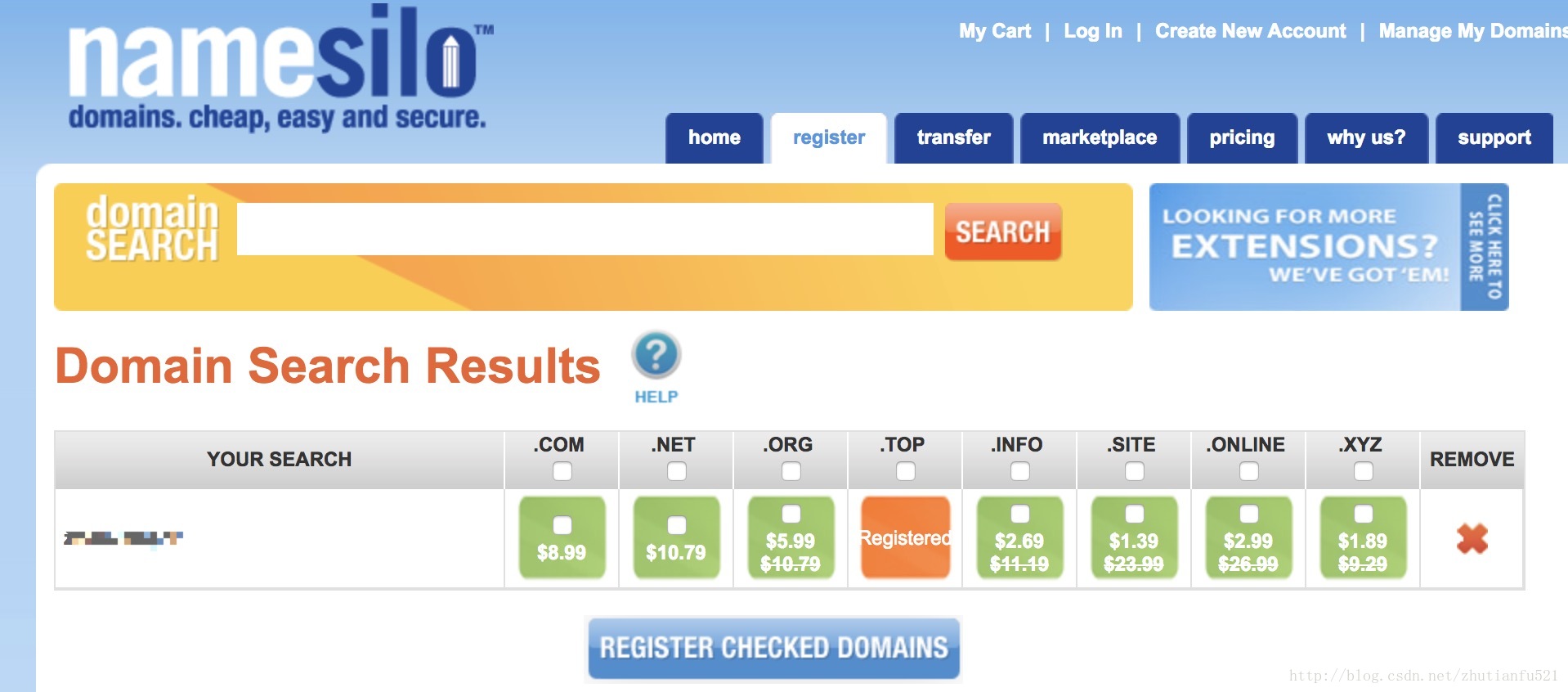 Registering names. Search domain пример. NAMESILO. Registration search. Extension of domains to all r^2.