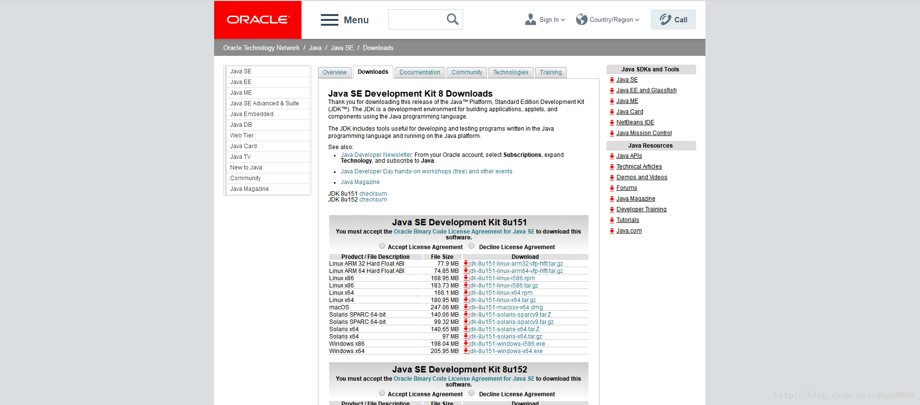 Oracle官网下载页面