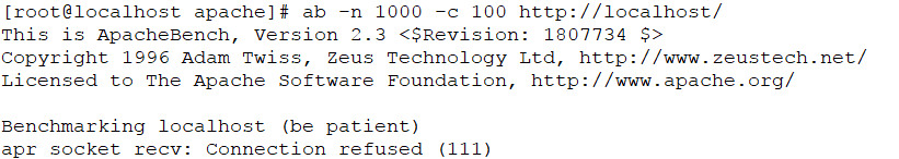 
			
				nginx使用ab做压力测试，出现apr_socket_recv: Connection refused错误的解决方法			