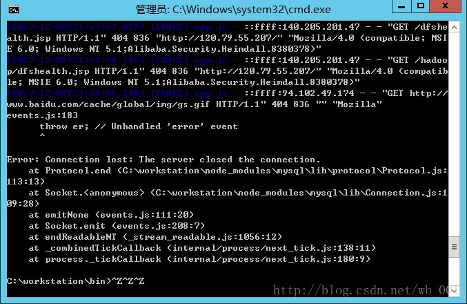 nodejs mysql Error Connection lost The server closed the