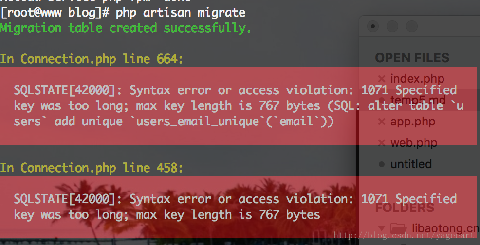 Laravel 5.4: Specified key was too long error