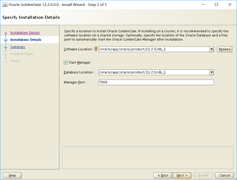 software location为软件安装路径，database location为ORACLE_HOME