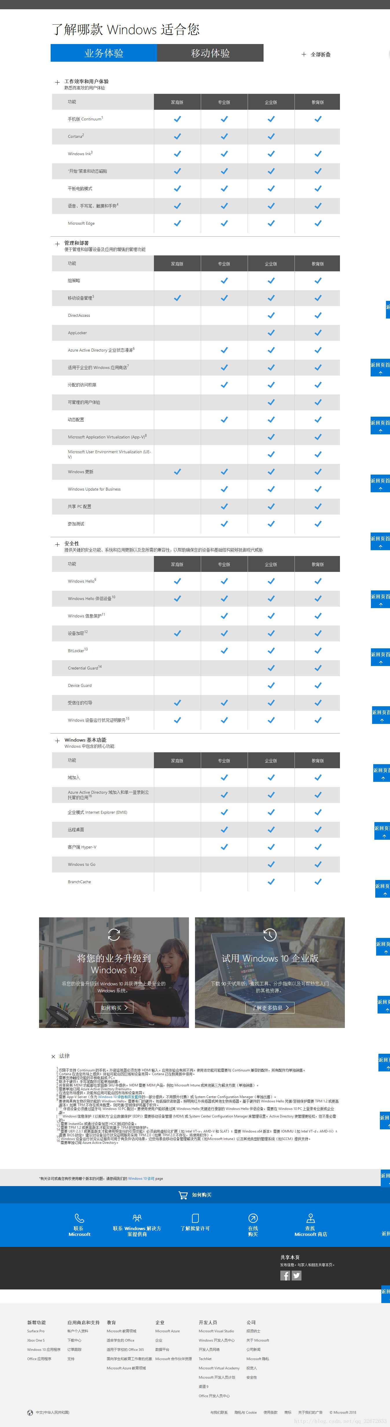 比较 Windows 10 家庭版、专业版、企业版和教育版