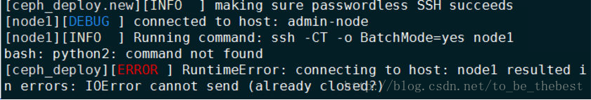 connecting to host: cephm resulted in errors: IOError cannot send (already closed?)[ceph-deploy部署报错]