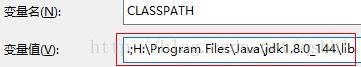 计算机生成了可选文字:壹 名 〕 ： 壹 值 U ： CLASSPATH GH:\Program FilesUava\jdk1 月 ℃ 144 逋