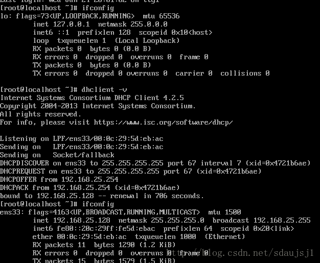 虚拟机 ip为127.0.0.1解决方法:dhclient -v