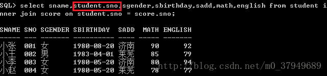 sno调换位置后加入表名student