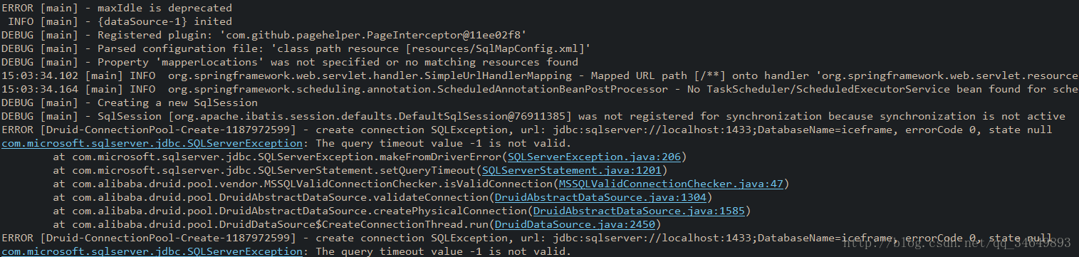 Spring整合MyBatis连接SQLServer,执行SQL报The query timeout value -1 is not valid(查询超时值 -1 无效)