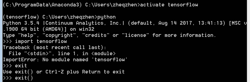 Win10下用Anaconda安装TensorFlow 之后出现ImportError: No Module Named ...