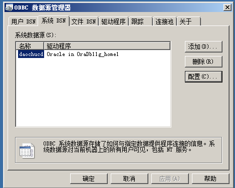 oracle数据源ODBC的配置