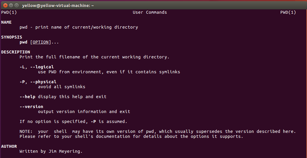 pwd命令man手册