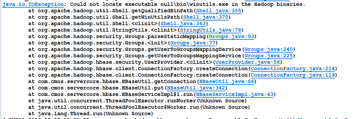 Hbase中(java.io.IOException: Could not locate executable nullbinwinutils.exe in the Hadoop binarie)