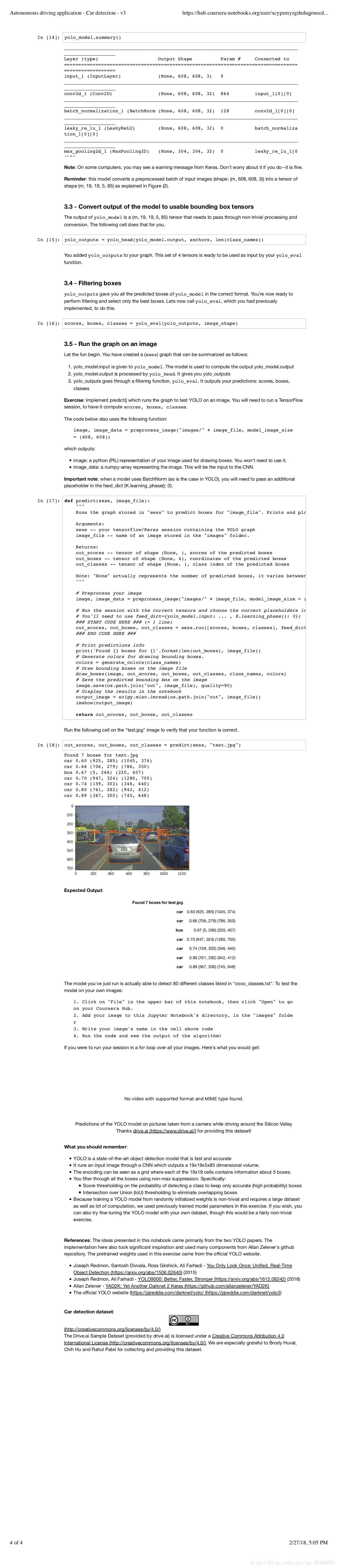 coursera 吴恩达 -- 第四课 卷积神经网络 ：第三周 Autonomous driving - Car detection