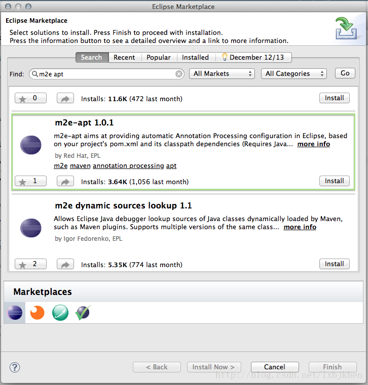 search marketplace for m2e-apt