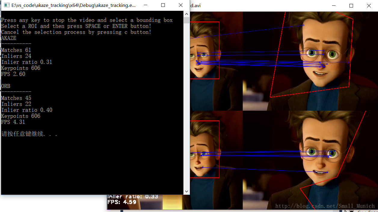 OpenCV视频追踪实例之akaze_tracking