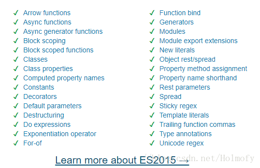 Babel官网列出ES2015的诸多特性