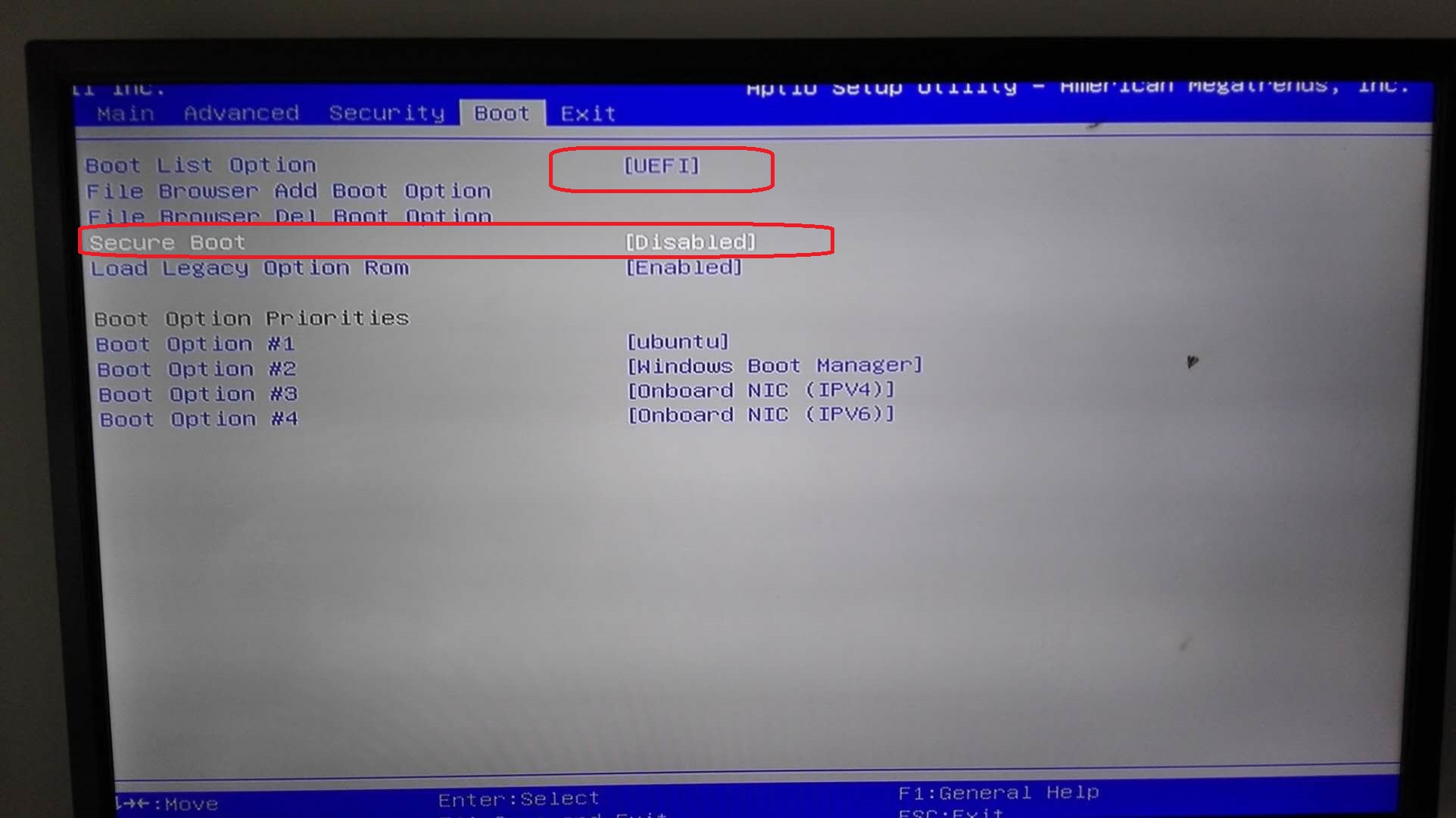 Boot list option uefi не меняется