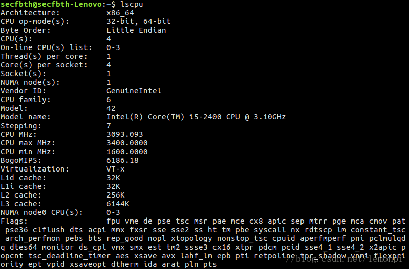lscpu命令执行效果