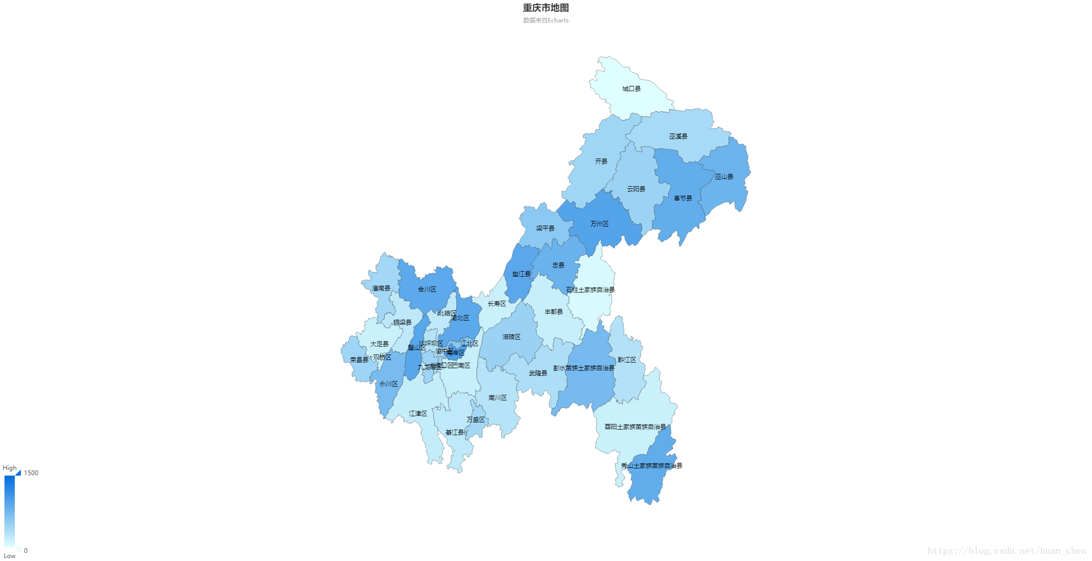 调用百度 Echarts 显示重庆市地图