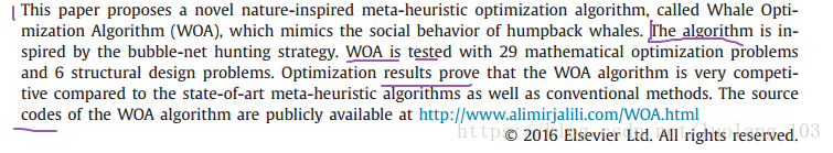 2018-3-25论文（Grey Wolf Optimizer ）以及（The Whale Optimizer Algorithm）笔记一 -----作者网站+两论文摘要比对比