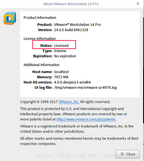 Deepin 系统下安装VMware并激活.