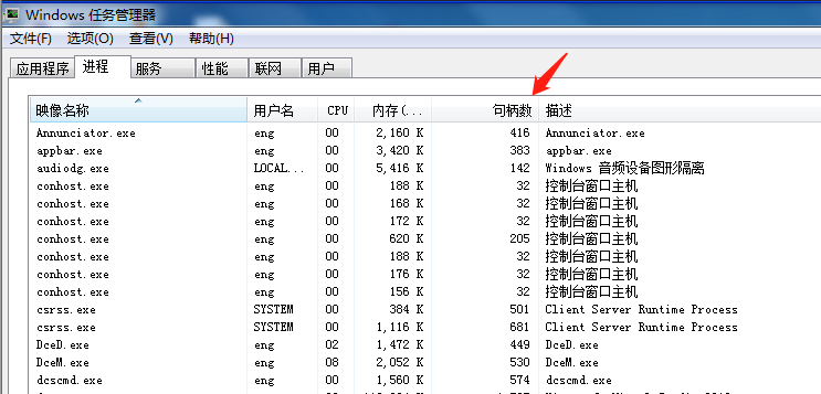 查看进程占用的句柄数