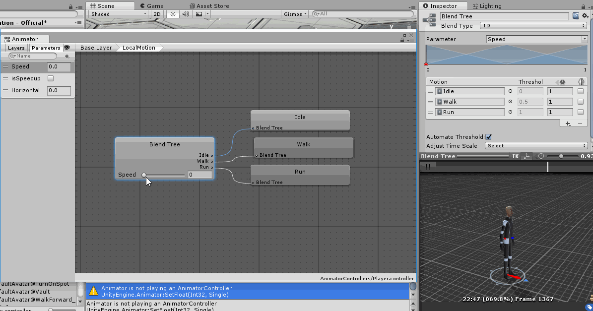 Unity animation 2. Character turning left and right, Blend Tree, batch ...
