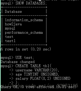 create table