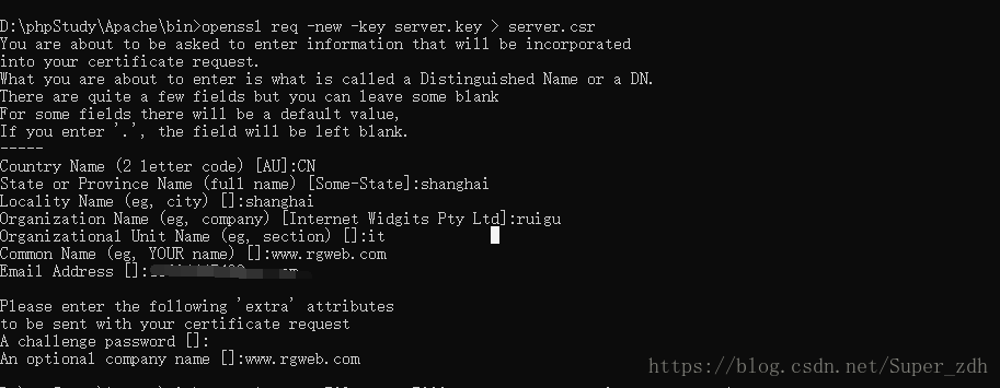 這是用步驟1的密鑰生成證書請求文件server.