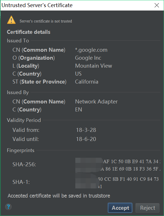 解决 Android Studio  提示Untrusted Server's certificate   证书不可用（ Server's certificate is not trusted  )