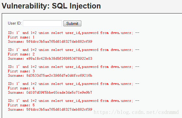 dvwa之sql injection（low）手工注入笔记