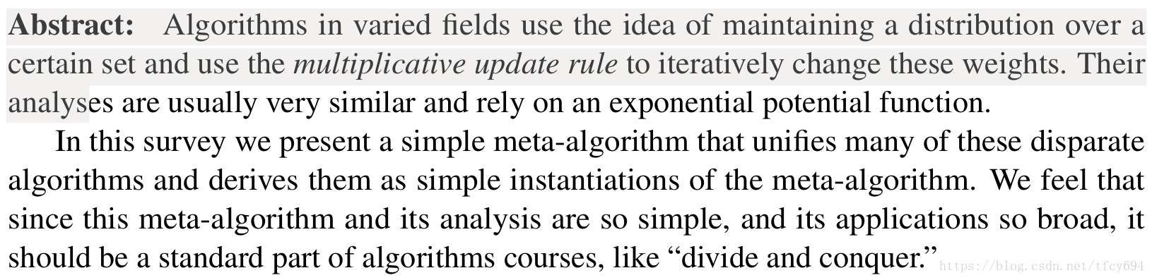 【论文快读】The Multiplicative Weights Update Method: A Meta-Algorithm and Application