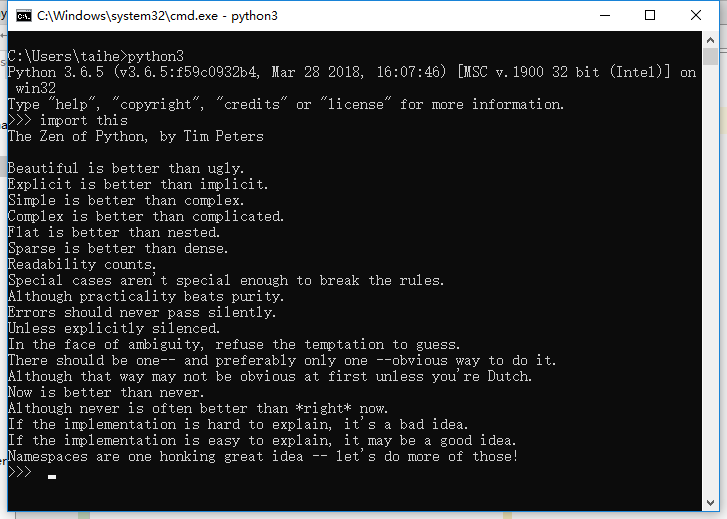 python ：“import this” ——‘’python 之禅‘’
