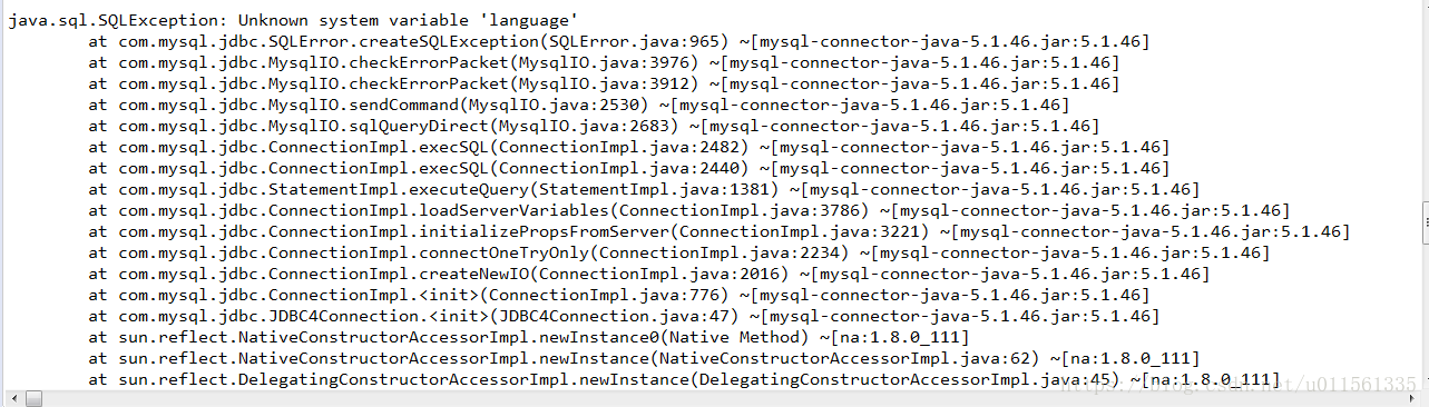 mysql 错误：java.sql.SQLException: Unknown system variable 'language'