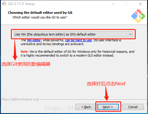 选择Git默认使用的编辑器。