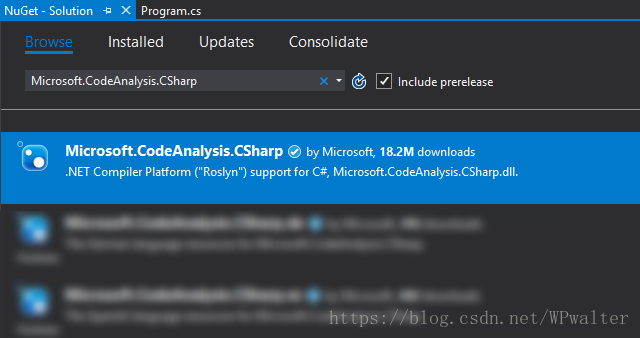 安装 Microsoft.CodeAnalysis.CSharp