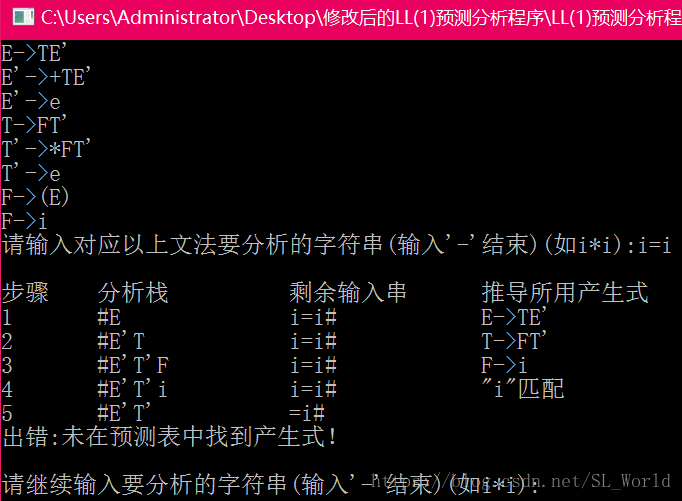 Ll 1 预测分析程序c 实现 Sl World的博客 Csdn博客