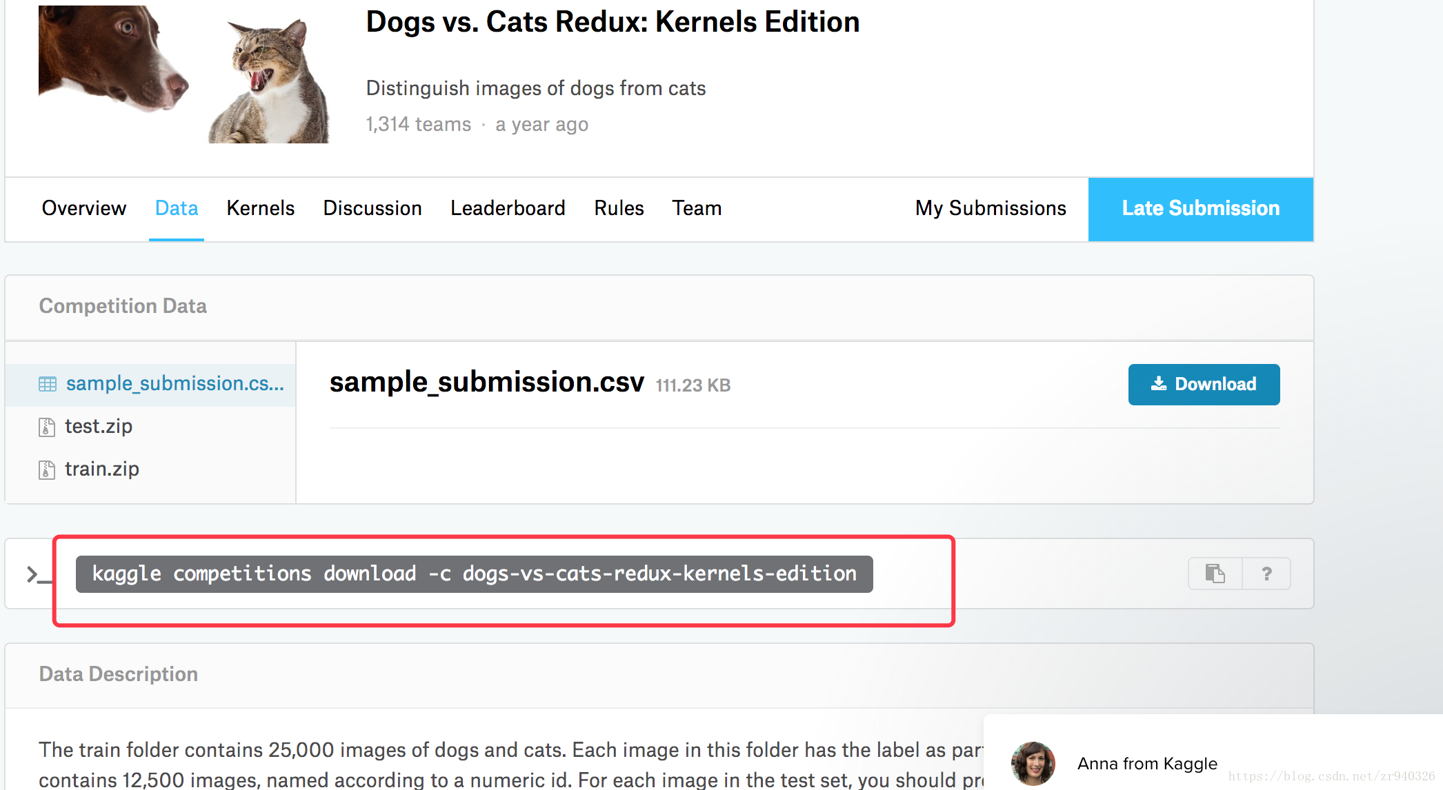 Kaggle api alexking007 