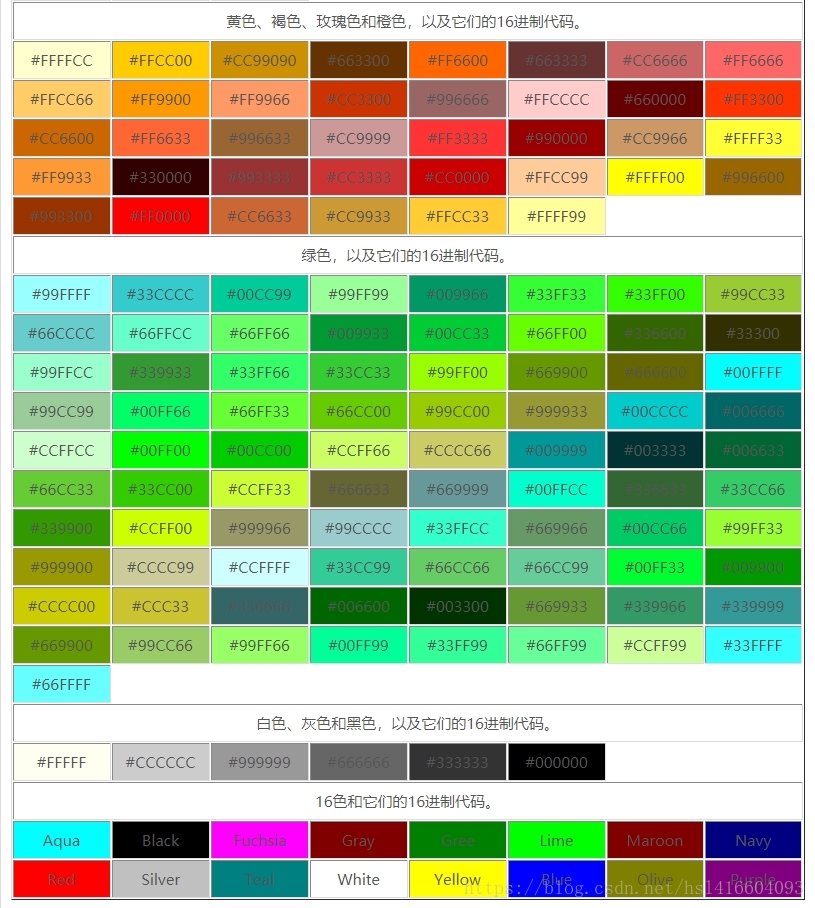 常用十六进制颜色对照表