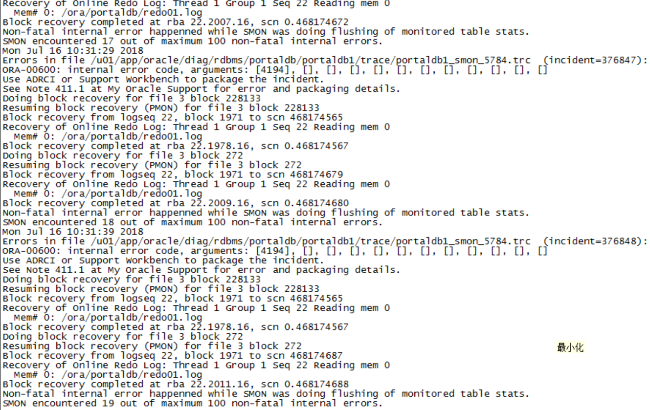 Oracle ORA-01092 ORA-00704 ORA-00600 Internal Error Code,arguments ...