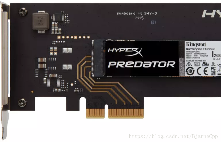 Closeup of a PCIe x4 Interface (SHPM2280P2H/240G SSD Card). © Kingston Digital