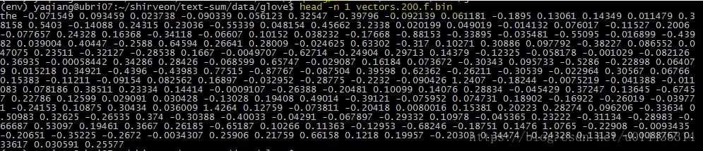 显示vectors.200.f.bin的第一行