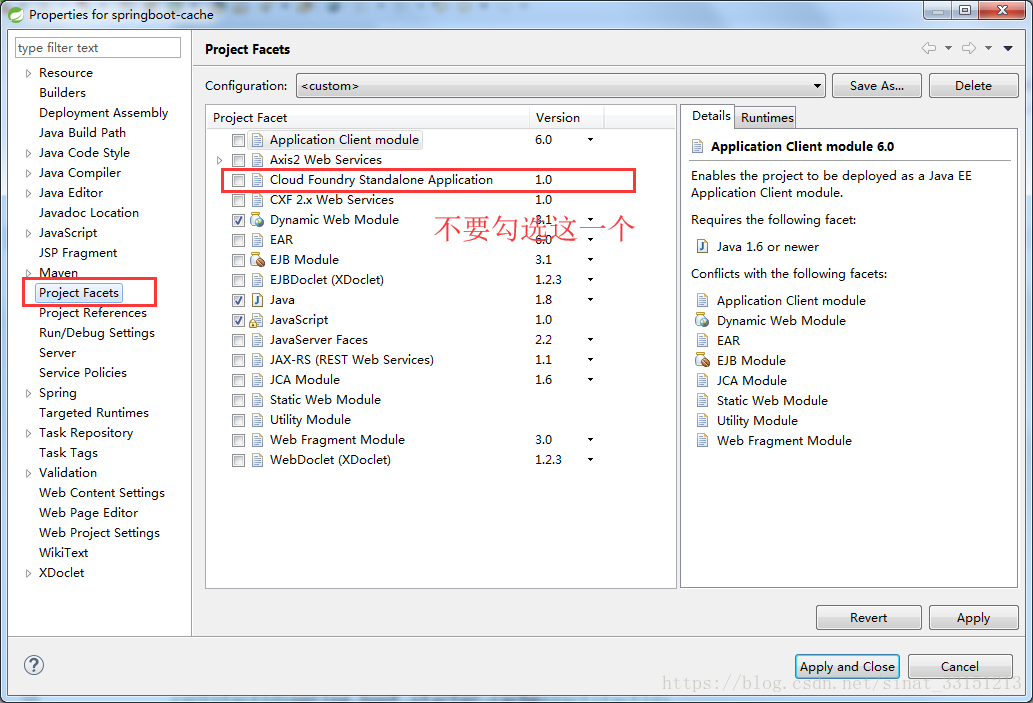 Project facet Cloud Foundry Standalone Application version 1.0 is not supported