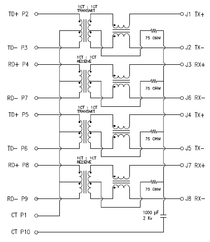 带变压器rj45接口定义图片