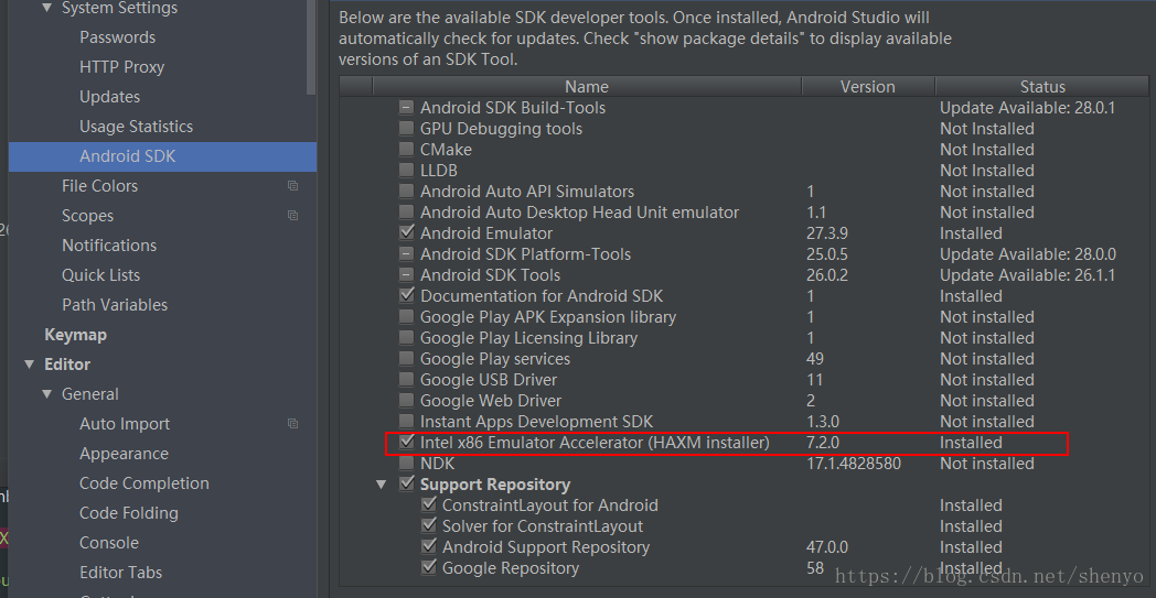 Android 启动模拟器报错 ：Incompatible HAX module version 3,requires minimum version 4