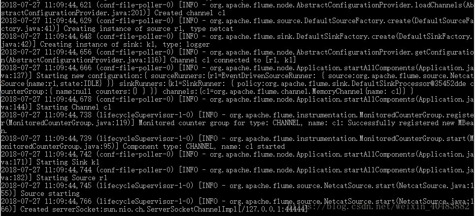 flume-ng.cmd agent -conf ../conf -conf-file ../conf/example.conf -name a1 -property flume.root.logger=INFO,console