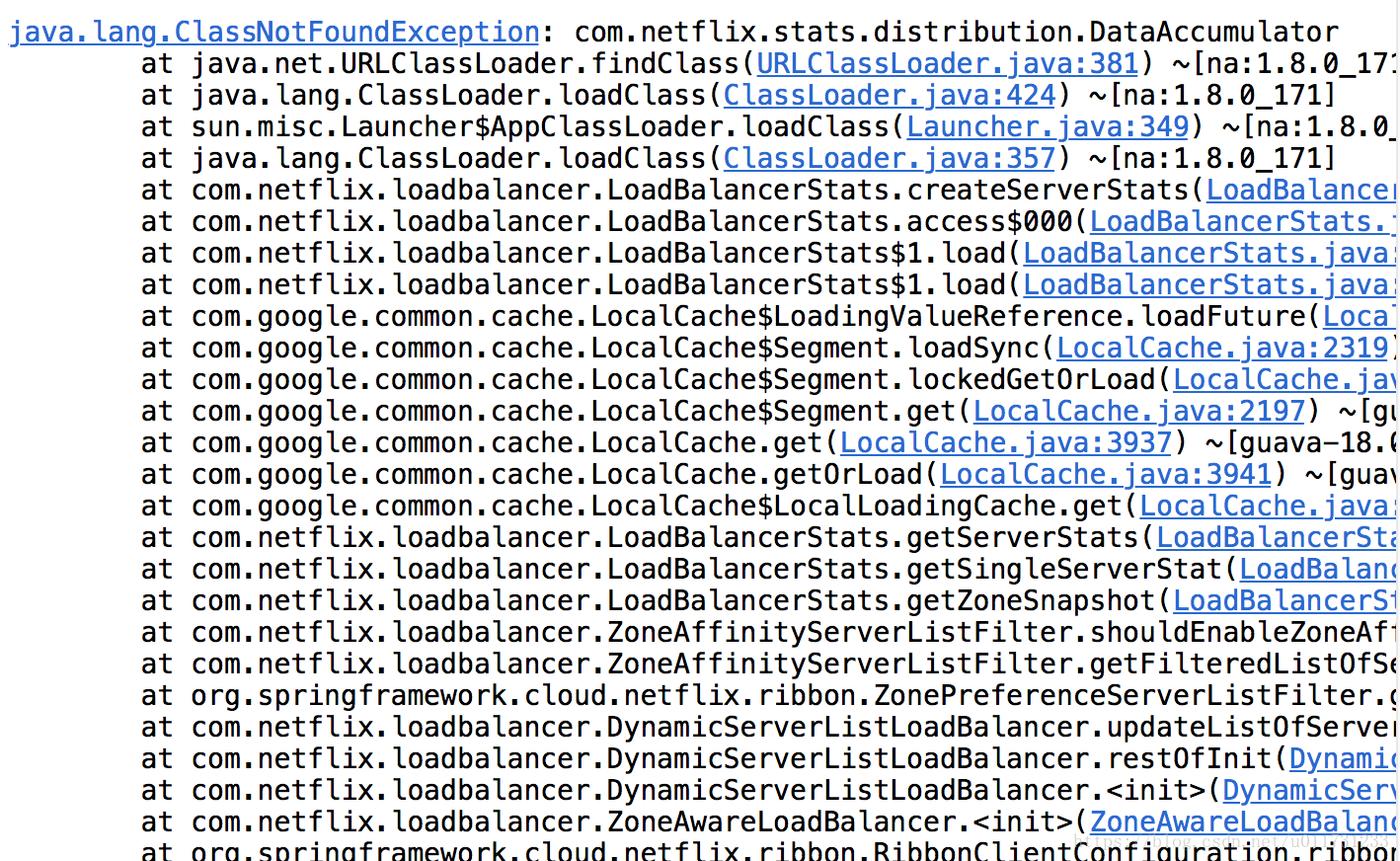 java.lang.NoClassDefFoundError: com/netflix/stats/distribution/DataAccumulator