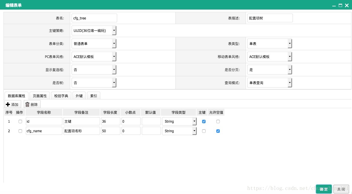 创建表单，两个字段 id和cfg_name